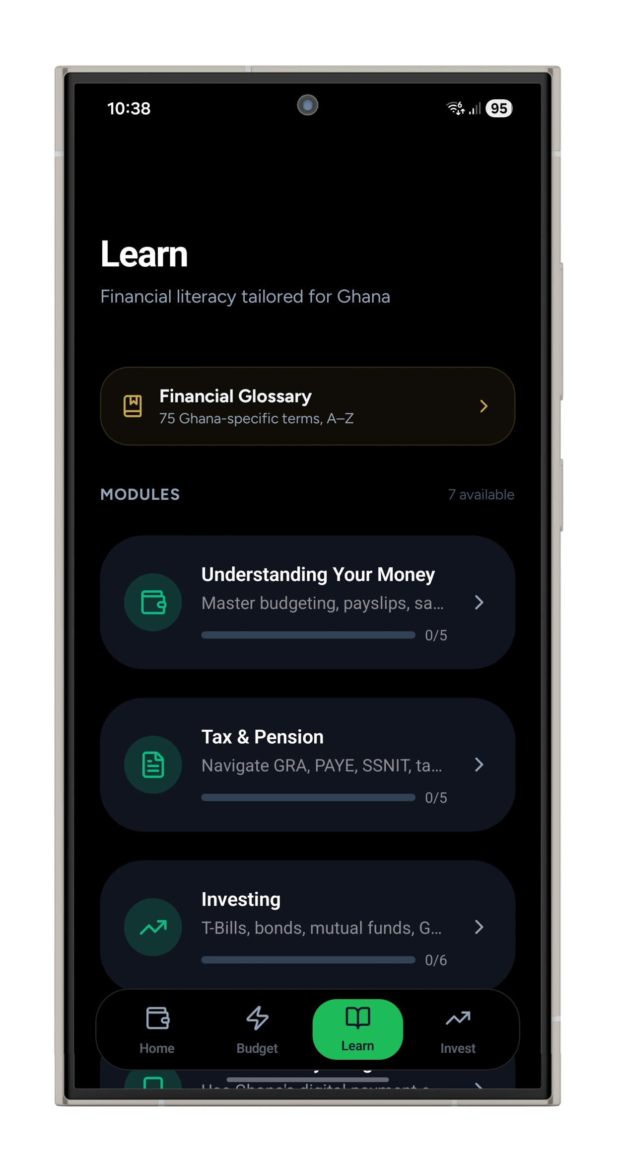 CediWise Financial Literacy feature screenshot
