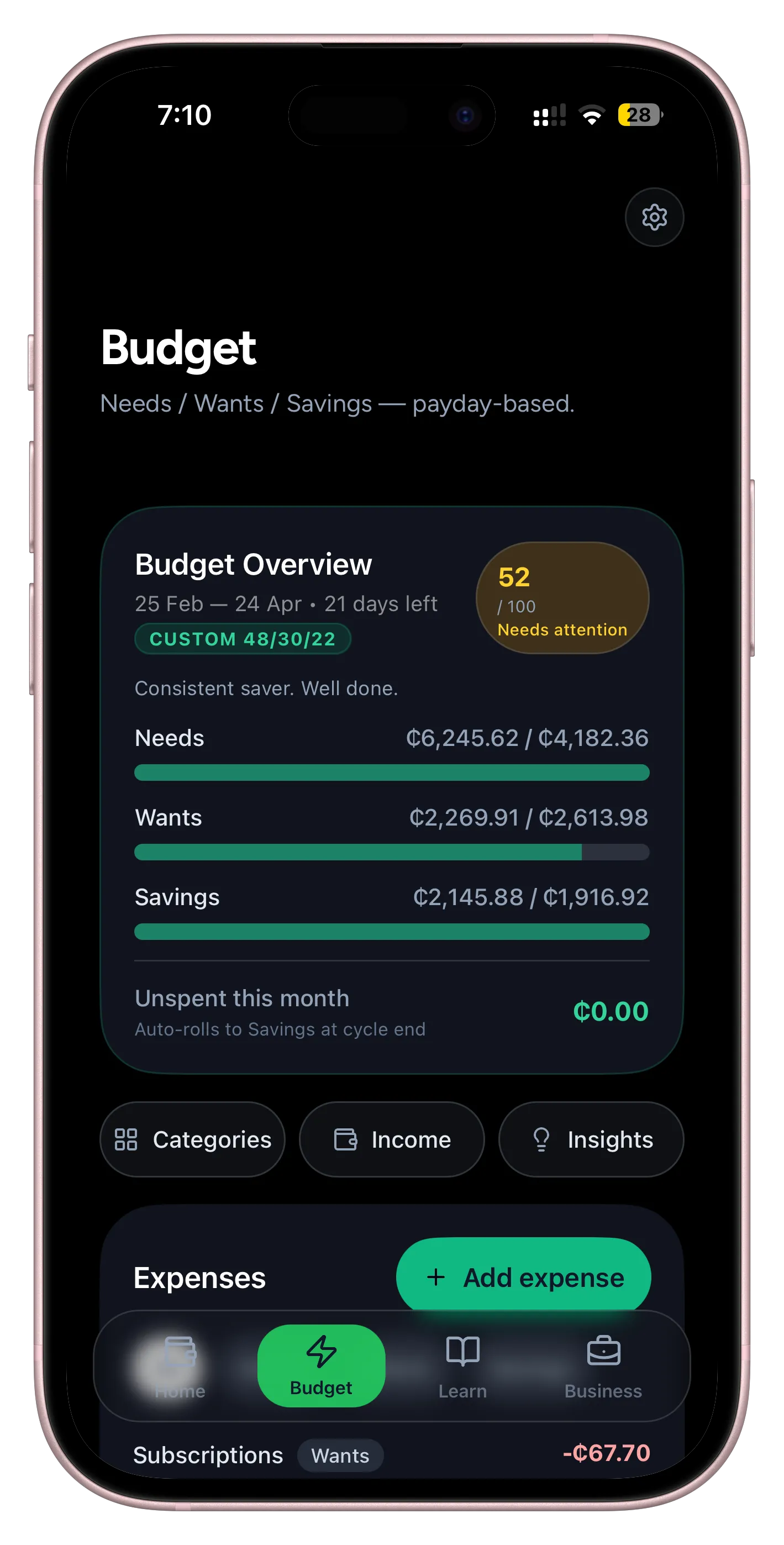 CediWise Smart Budgeting feature screenshot